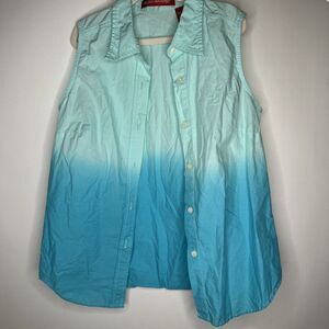 Blue Ombré Summer Sleeveless Womens Top Medium 100% Cotton lightweight colorful